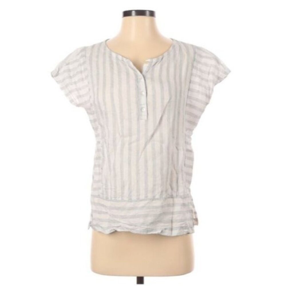 Christian Siriano 100% Linen‎ Striped Blouse White Gray size S Small